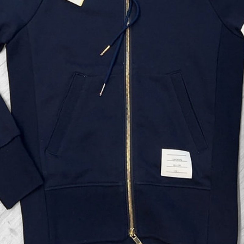 瑕疵品出清 🔥 雙11全面開搶・全館折扣限時開啟！【THOM BROWNE-TB】經典四條紋雙向拉鍊衛衣連帽外套 深藍(下單前須先私訊)-4