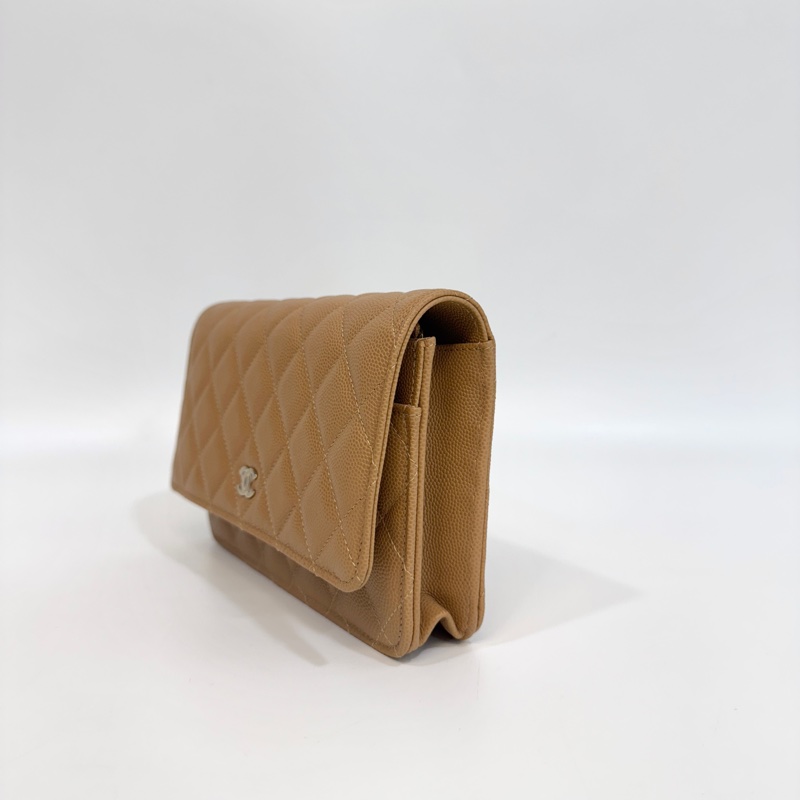 🥨香奈兒Chanel深奶茶色荔枝牛皮淡金釦woc鏈包 AP0250-2