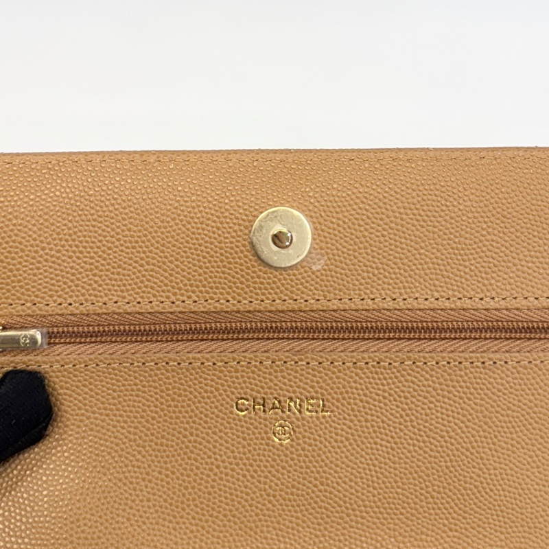 🥨香奈兒Chanel深奶茶色荔枝牛皮淡金釦woc鏈包 AP0250-11
