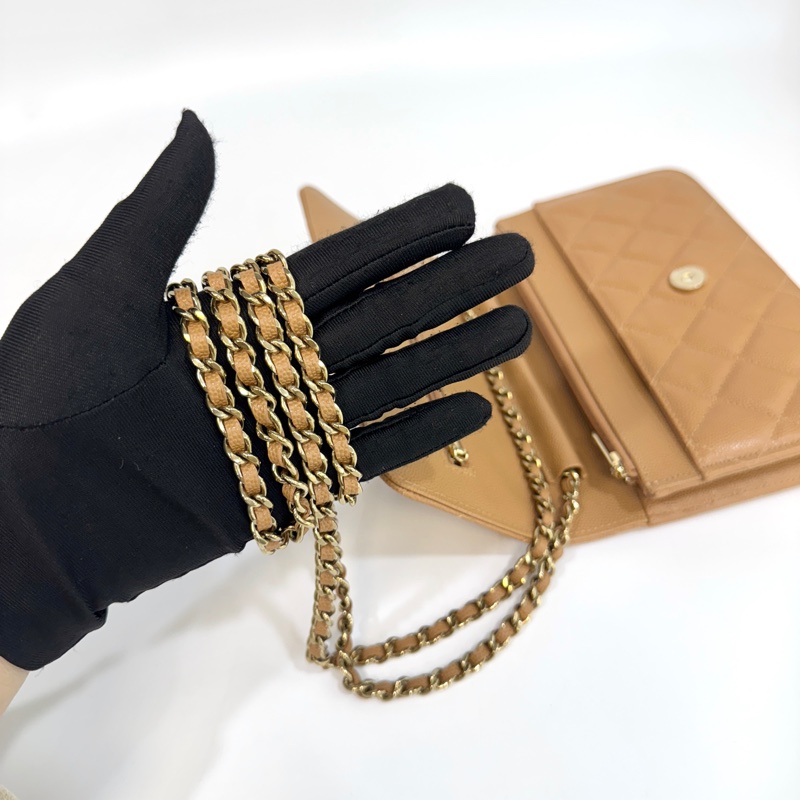 🥨香奈兒Chanel深奶茶色荔枝牛皮淡金釦woc鏈包 AP0250-14