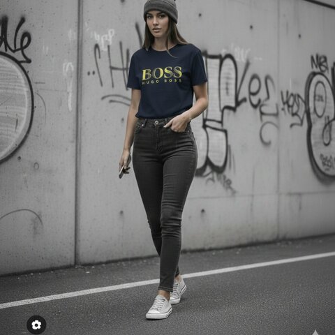 🚨 雙11最後倒數・今晚錯過等明年！【BOSS】綠色文字LOGO深藍 T恤