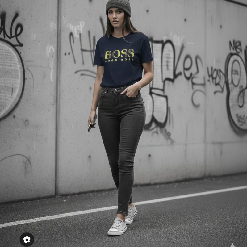 🚨 雙11最後倒數・今晚錯過等明年！【BOSS】綠色文字LOGO深藍 T恤-0