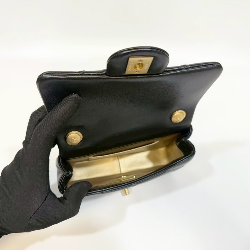 CHANEL 24S 黑金羊皮湯圓珍珠方胖子AS4868-8