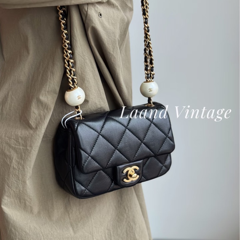 VIC限量💭🖤香奈兒小方胖CHANEL 24S 黑金湯圓珍珠方胖子AS4868（芯片）-3
