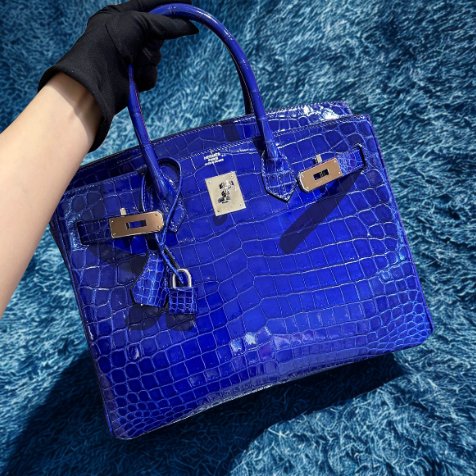 【精選天菜】HERMES 電光藍 30CM BIRKIN 鱷魚皮  點點鱷-0
