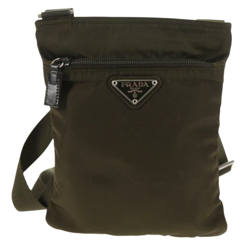 【日本直送】PRADA 尼龍卡其色銀色手拿包/單肩包 Auth am9274V-12