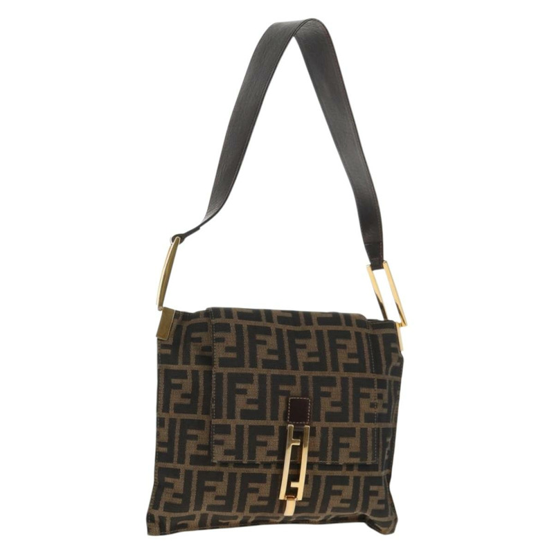 【日本直送】FENDI Zucca帆布Mamma Baguette單肩包 黑色 棕色 金色 正品 145885V-0
