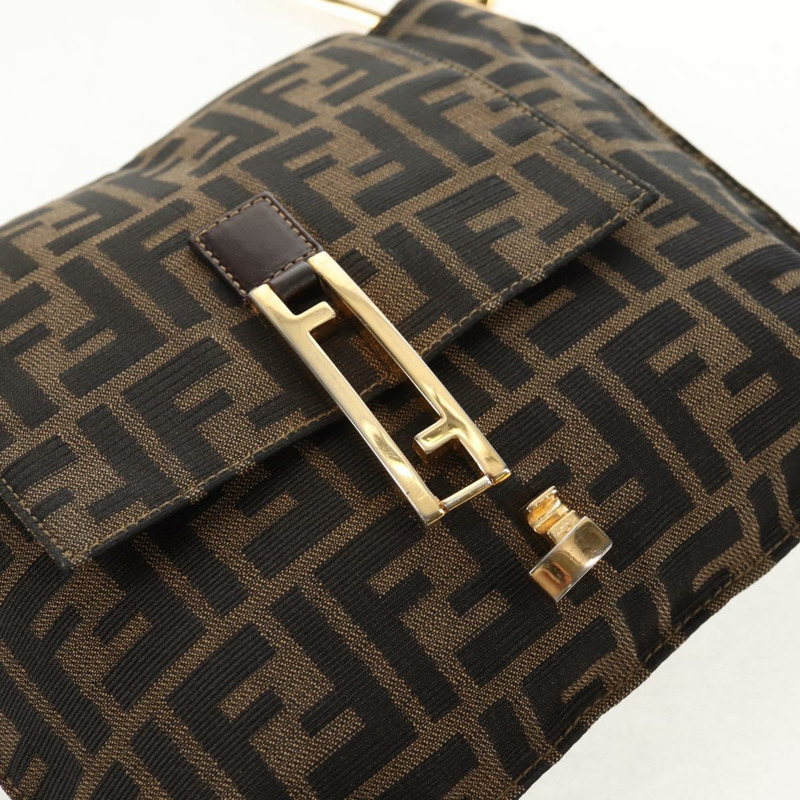 【日本直送】FENDI Zucca帆布Mamma Baguette單肩包 黑色 棕色 金色 正品 145885V-8