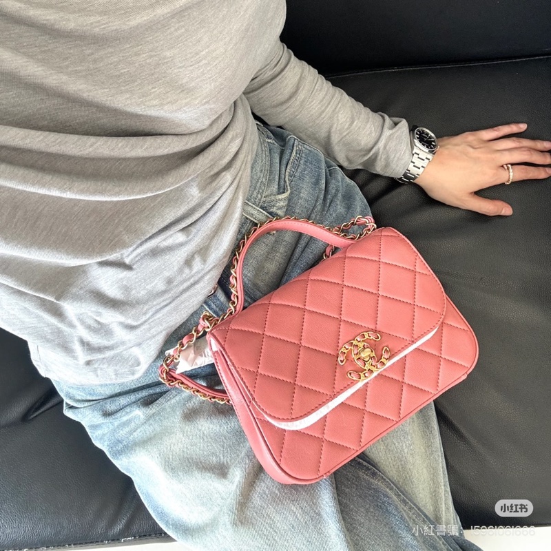 莉亞精品♡Chanel as0967 19郵差包 珊瑚粉 二手-1