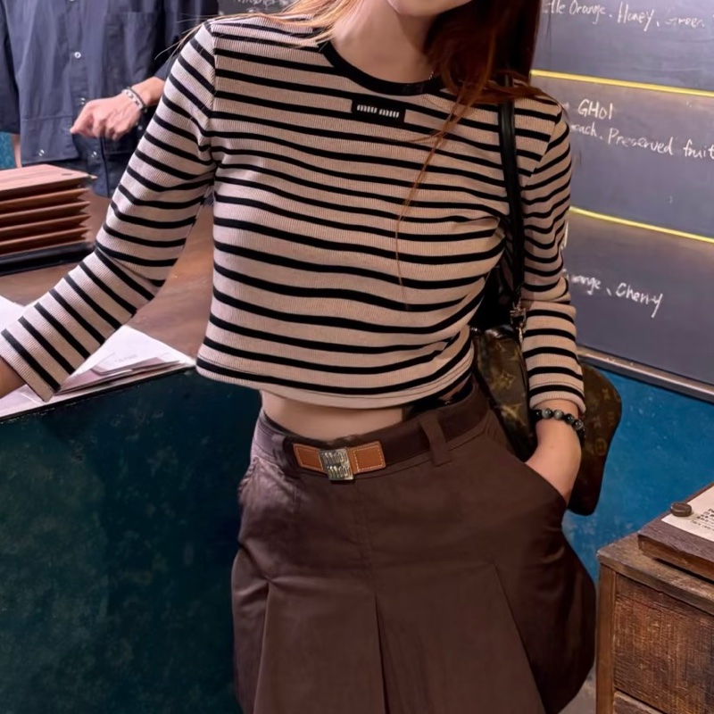 Miu Miu 熱門款條紋8分袖上衣#S-1
