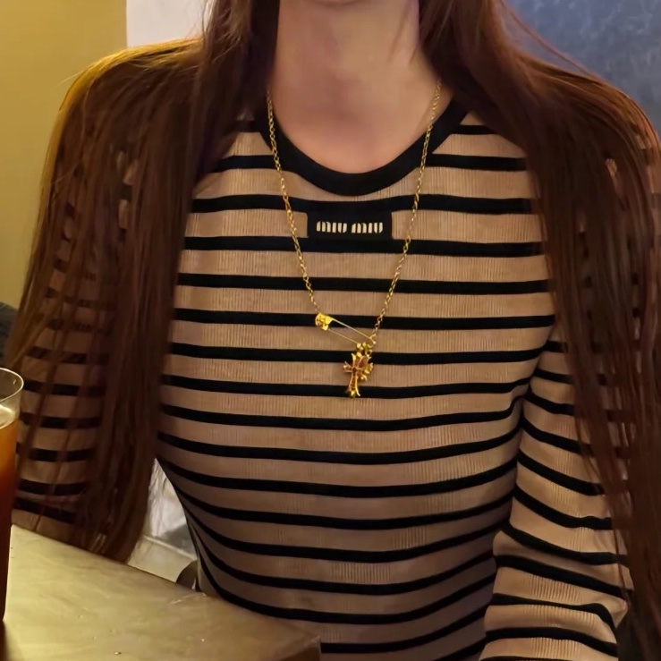 Miu Miu 熱門款條紋8分袖上衣#S-2