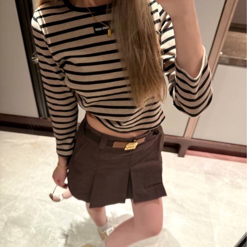 Miu Miu 熱門款條紋8分袖上衣#S-3