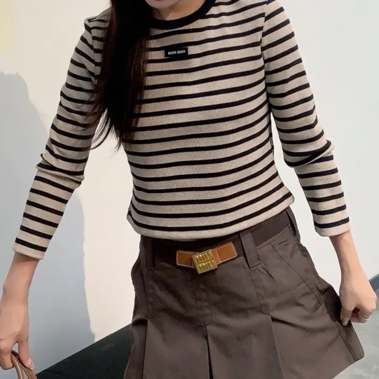 Miu Miu 熱門款條紋8分袖上衣#S-5