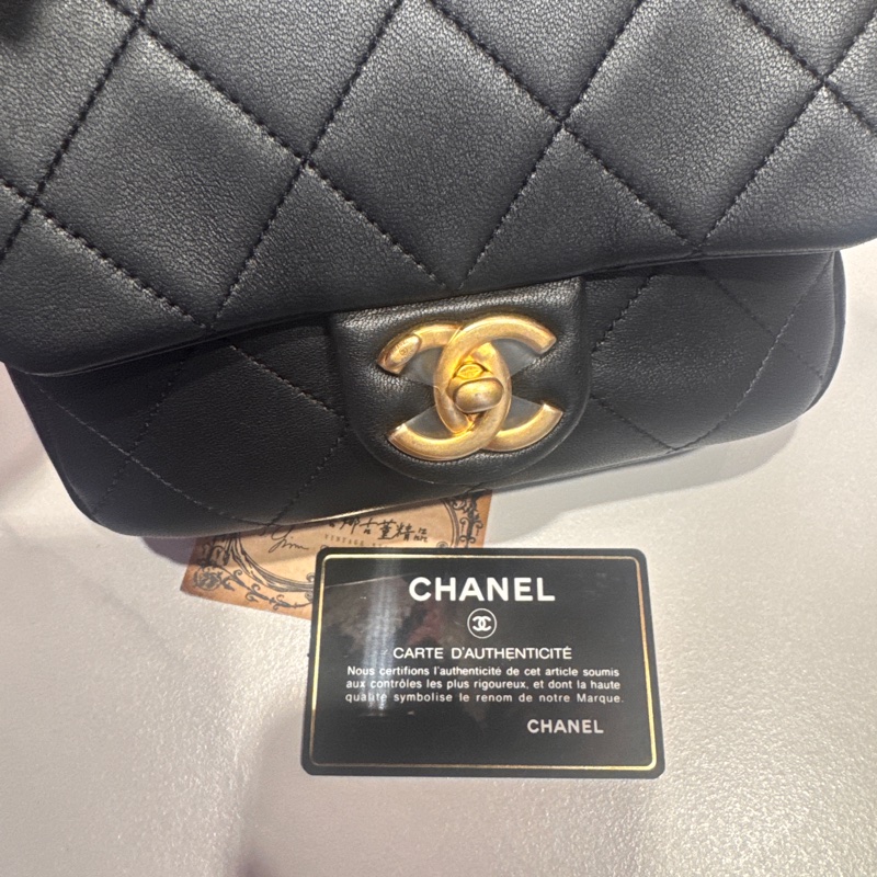 Chanel CF手提黑金方胖斜背包/王吉娜古董精品-6