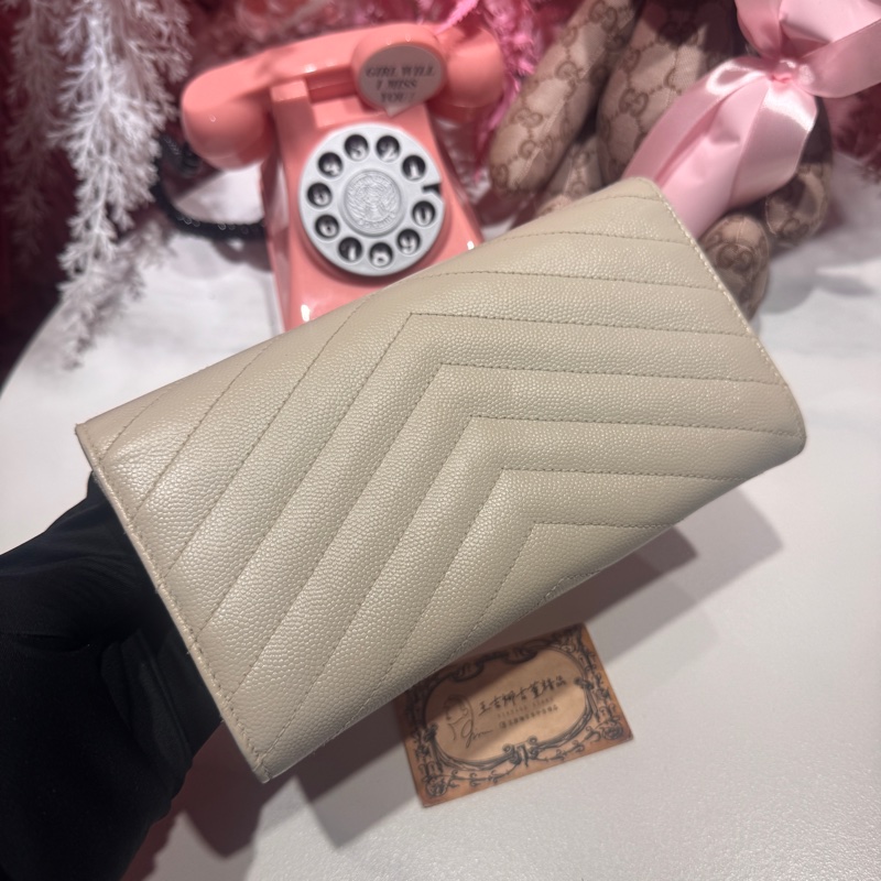 YSL 米灰荔枝長夾/王吉娜古董精品-3