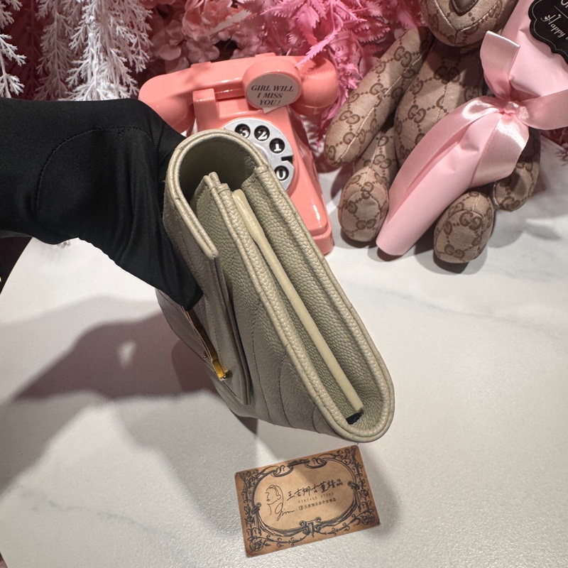 YSL 米灰荔枝長夾/王吉娜古董精品-4