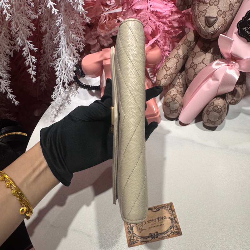 YSL 米灰荔枝長夾/王吉娜古董精品-5