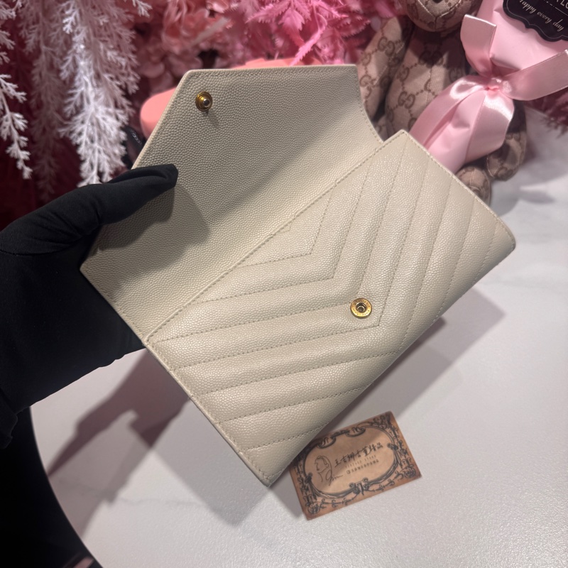 YSL 米灰荔枝長夾/王吉娜古董精品-6