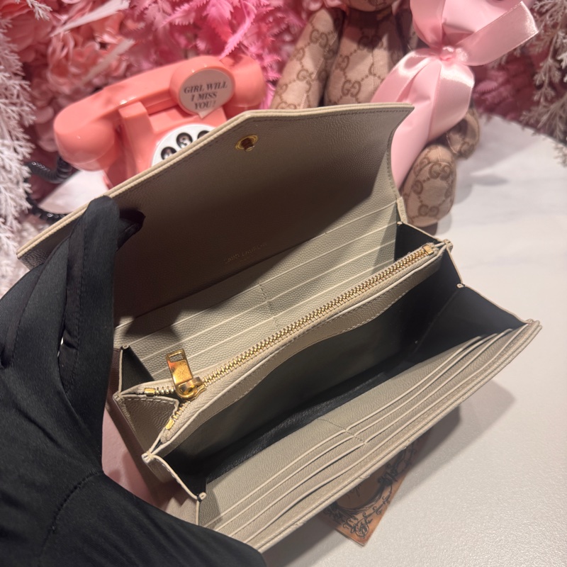 YSL 米灰荔枝長夾/王吉娜古董精品-7