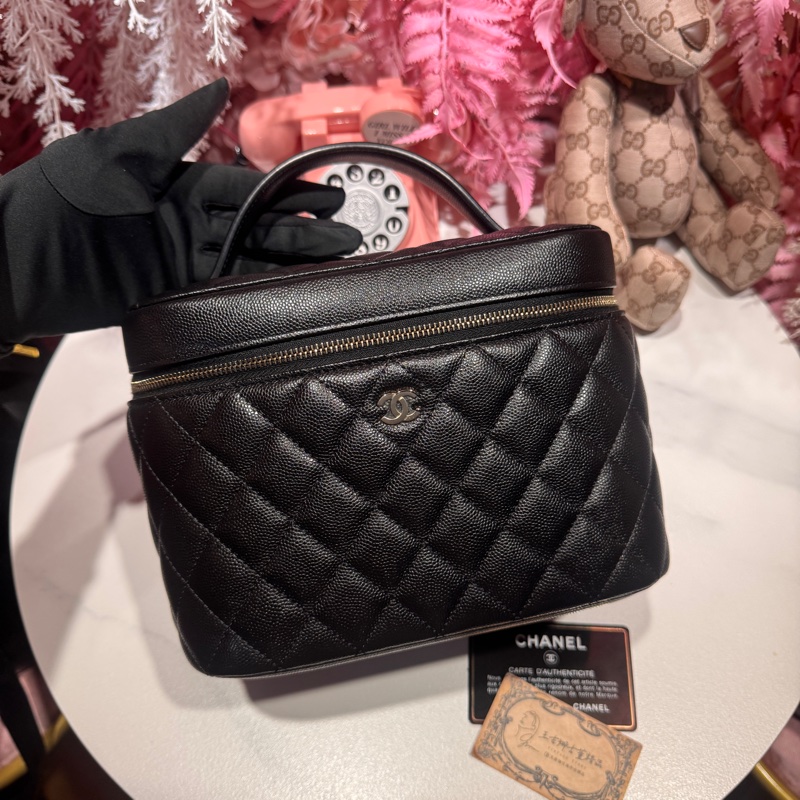 Chanel 荔枝金手提包化妝包/王吉娜古董精品-0