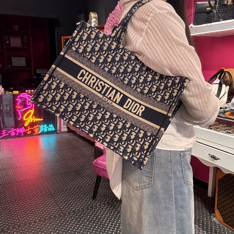 Dior 深藍托特包老花/中號/王吉娜古董精品-1