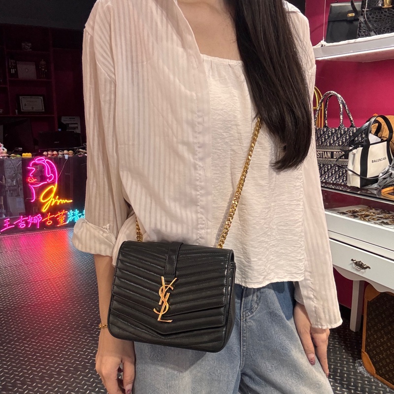 YSL 墨綠金方胖斜背包/王吉娜古董精品-1