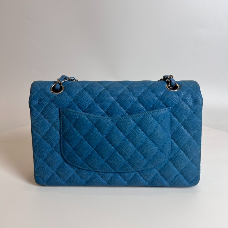 CHANEL CF25 荔枝單肩包藍18開-1