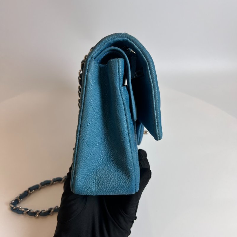 CHANEL CF25 荔枝單肩包藍18開-3