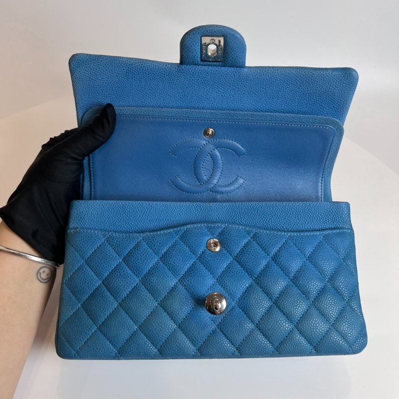 CHANEL CF25 荔枝單肩包藍18開-5