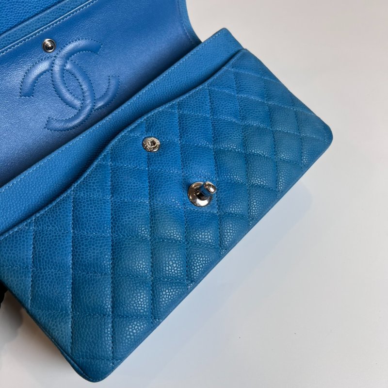CHANEL CF25 荔枝單肩包藍18開-6