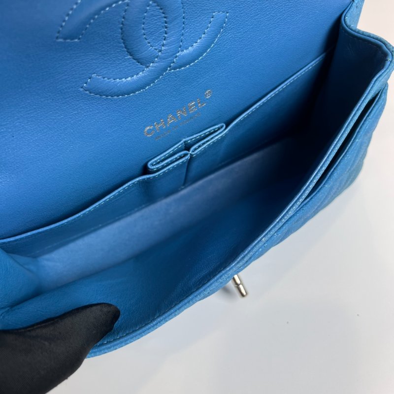 CHANEL CF25 荔枝單肩包藍18開-7