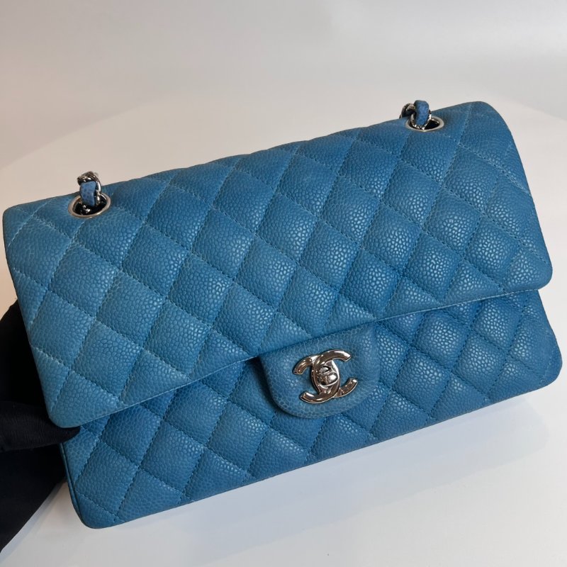 CHANEL CF25 荔枝單肩包藍18開-8