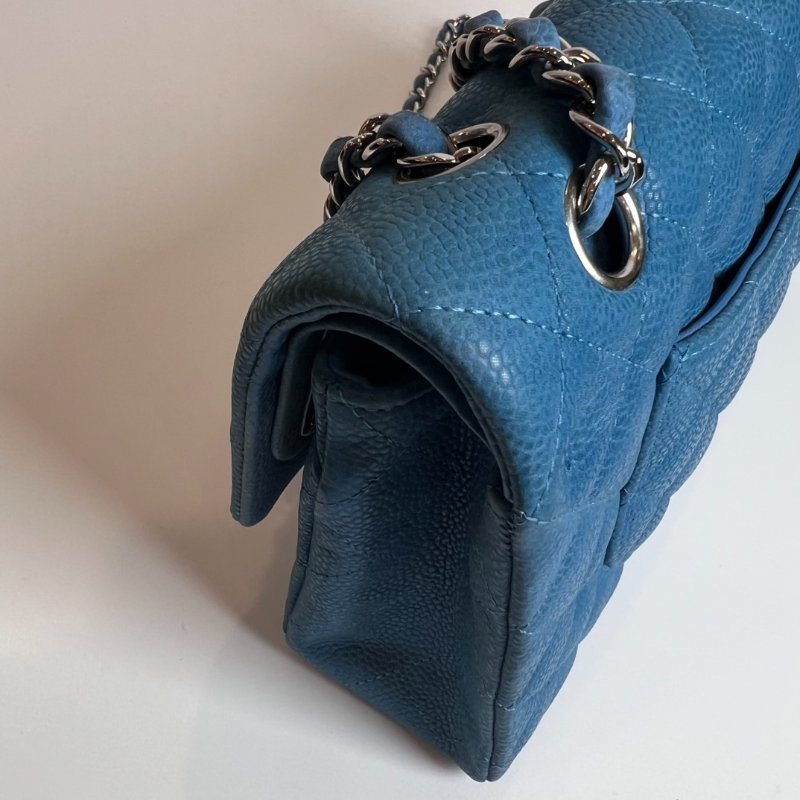 CHANEL CF25 荔枝單肩包藍18開-9