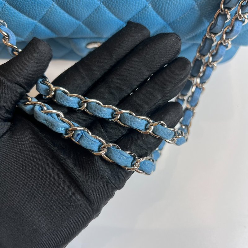 CHANEL CF25 荔枝單肩包藍18開-11