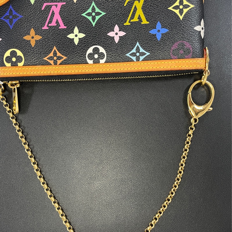 LV 絕版黑三彩麻將包手提腋下斜背包-7
