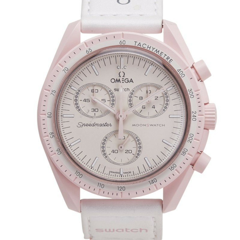 歐米茄 x 斯沃琪超霸金星月球任務腕錶 SO33P100 石英米色錶盤陶瓷尼龍男士-0