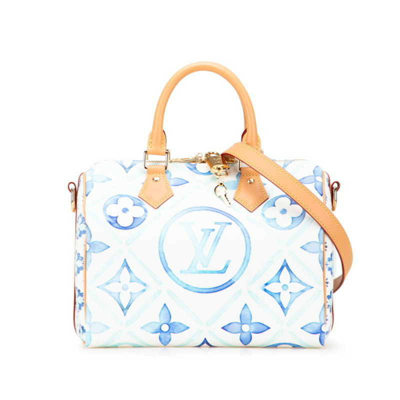 Louis Vuitton Monogram Tile Speedy Bandouliere 25 手提包/肩背包，兩用，M11264，白色配潟湖藍皮革，女士，LOUIS VUITTON-0