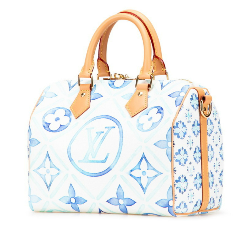 Louis Vuitton Monogram Tile Speedy Bandouliere 25 手提包/肩背包，兩用，M11264，白色配潟湖藍皮革，女士，LOUIS VUITTON-1