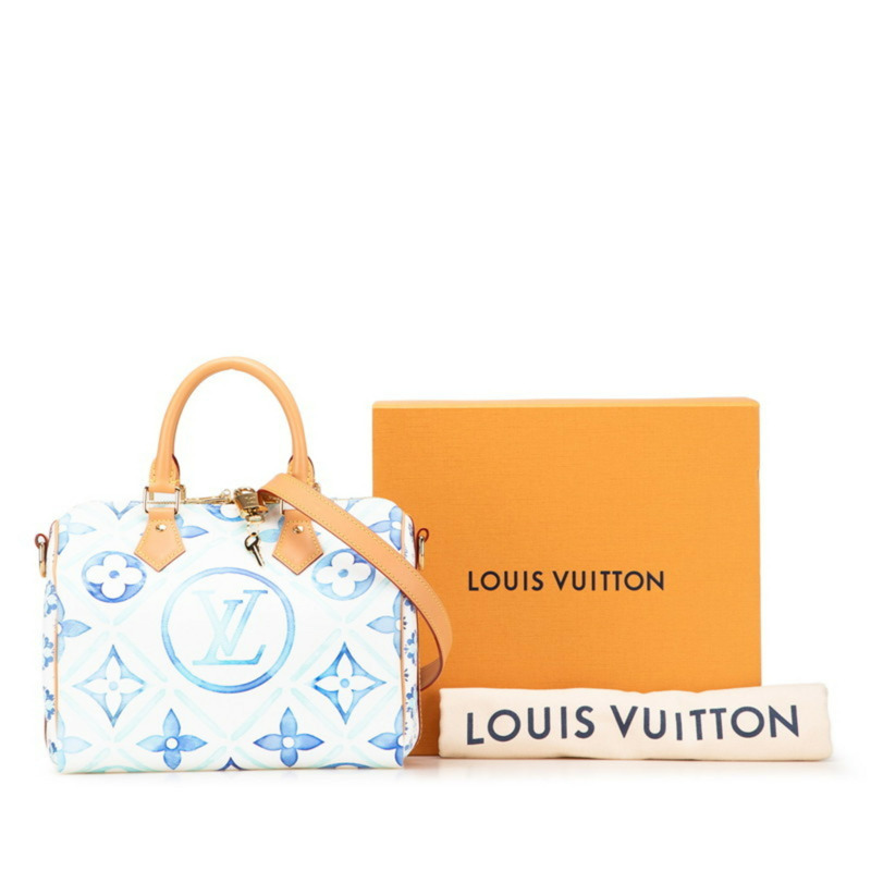 Louis Vuitton Monogram Tile Speedy Bandouliere 25 手提包/肩背包，兩用，M11264，白色配潟湖藍皮革，女士，LOUIS VUITTON-8