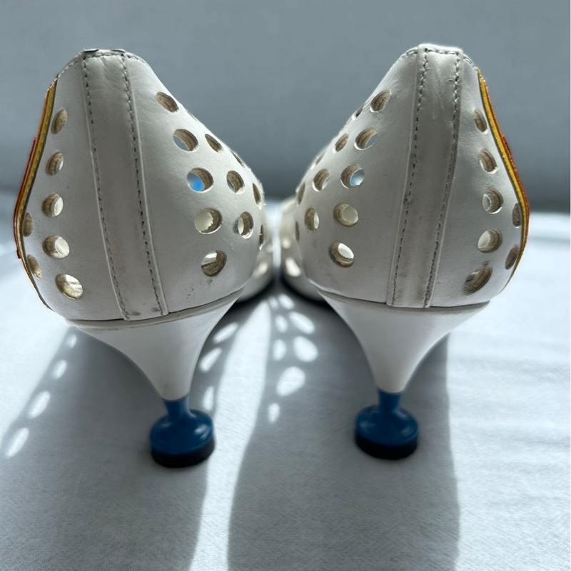 普拉達包頭涼鞋，36.5碼，白色拼色設計，-4