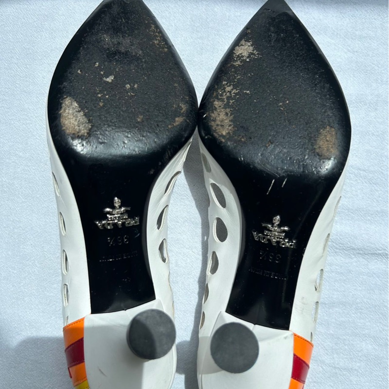 普拉達包頭涼鞋，36.5碼，白色拼色設計，-15