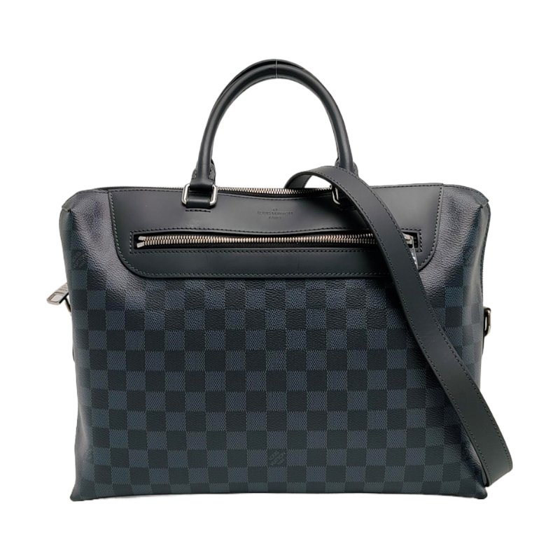 LOUIS VUITTON PORTE-DOCUMENTS 藍色塗層帆布棋盤格電腦公事包 銀色五金 可拆卸肩帶-0