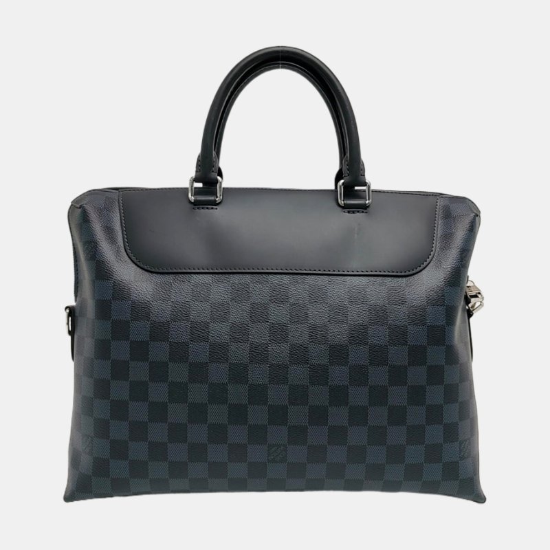 LOUIS VUITTON PORTE-DOCUMENTS 藍色塗層帆布棋盤格電腦公事包 銀色五金 可拆卸肩帶-3