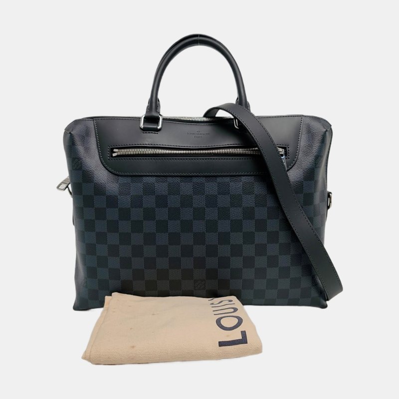 LOUIS VUITTON PORTE-DOCUMENTS 藍色塗層帆布棋盤格電腦公事包 銀色五金 可拆卸肩帶-6