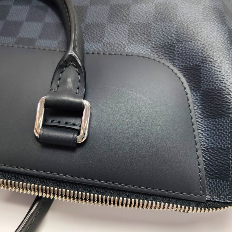 LOUIS VUITTON PORTE-DOCUMENTS 藍色塗層帆布棋盤格電腦公事包 銀色五金 可拆卸肩帶-8