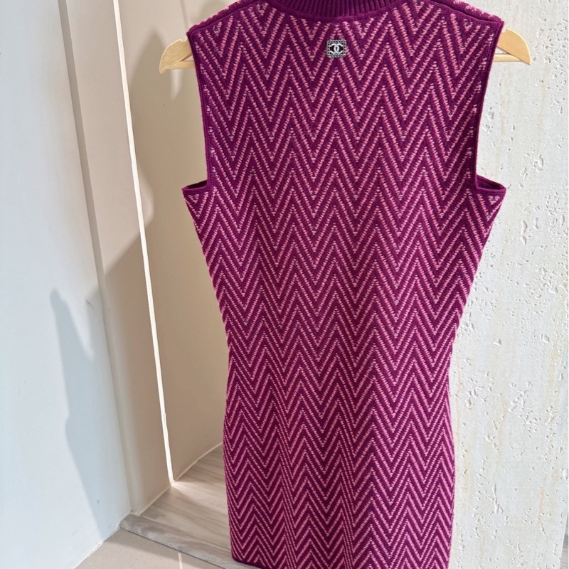 CHANEL 紫色山形紋高領無袖針織連衣裙 38碼-5