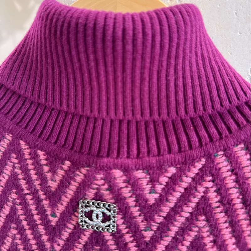 CHANEL 紫色山形紋高領無袖針織連衣裙 38碼-8