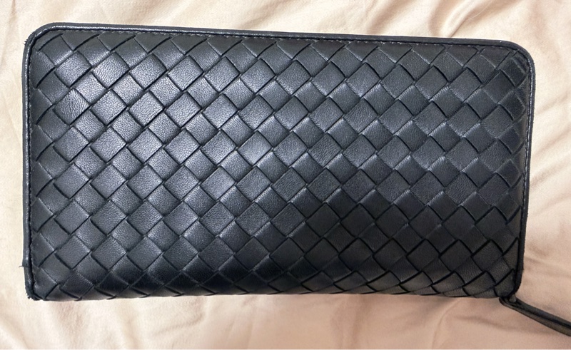 BOTTEGA VENETA 編織小牛皮拉鍊手拿長夾 黑色-5