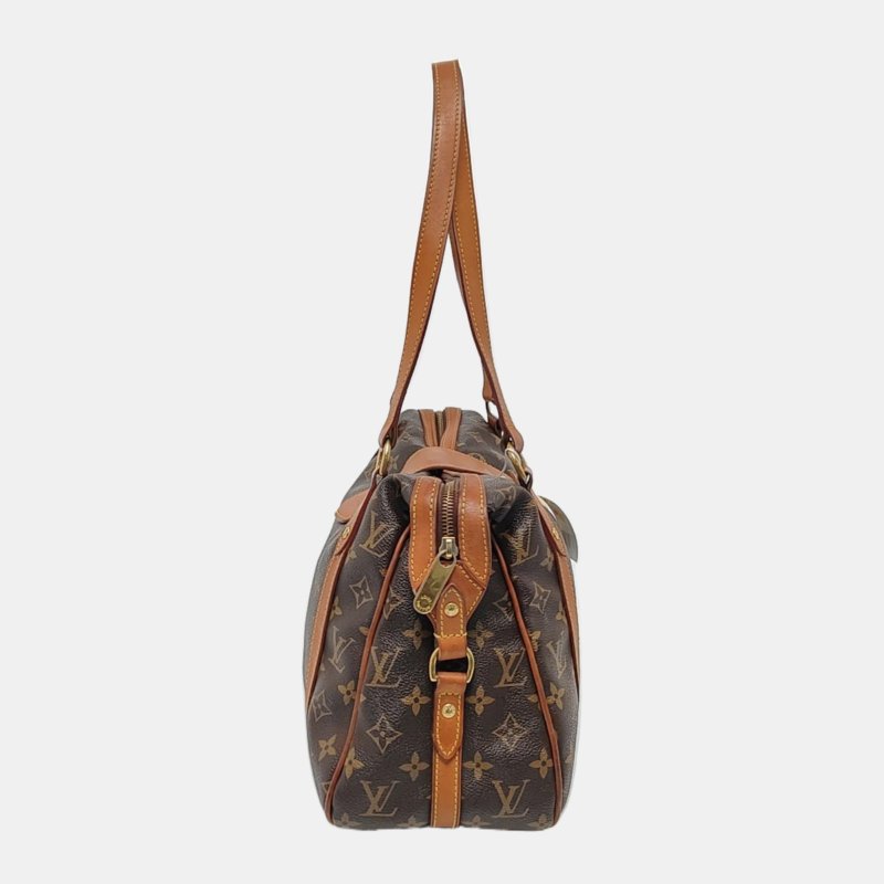 LOUIS VUITTON STRESA 棕色塗層帆布老花肩背包手提包 金色五金-2