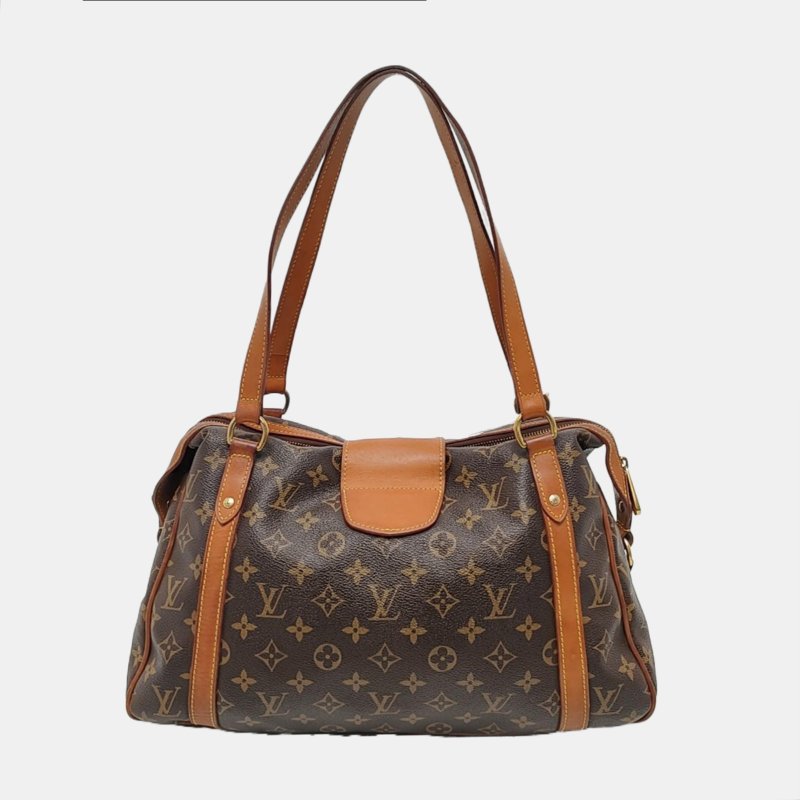 LOUIS VUITTON STRESA 棕色塗層帆布老花肩背包手提包 金色五金-3